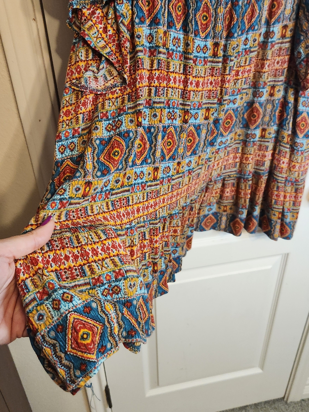 Kaktus Teal Yoke Multicolor Geometric Peasant Tunic - Picture 4 of 9